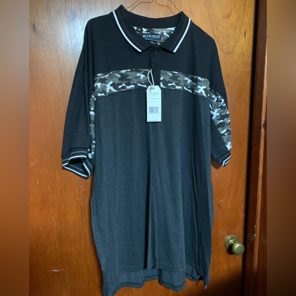 NWT men’s 3X black and camo polo shirt. Blue Gear